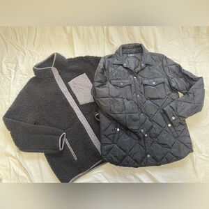 32 Degrees set of 2 - black shirt jacket and oversized sherpa snap up jacket
